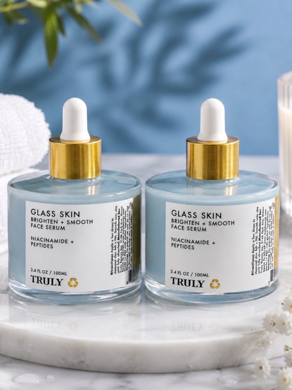 Truly Glass Skin Brighten + Smooth Face Serum Duo Niacinamide Peptides 100mL